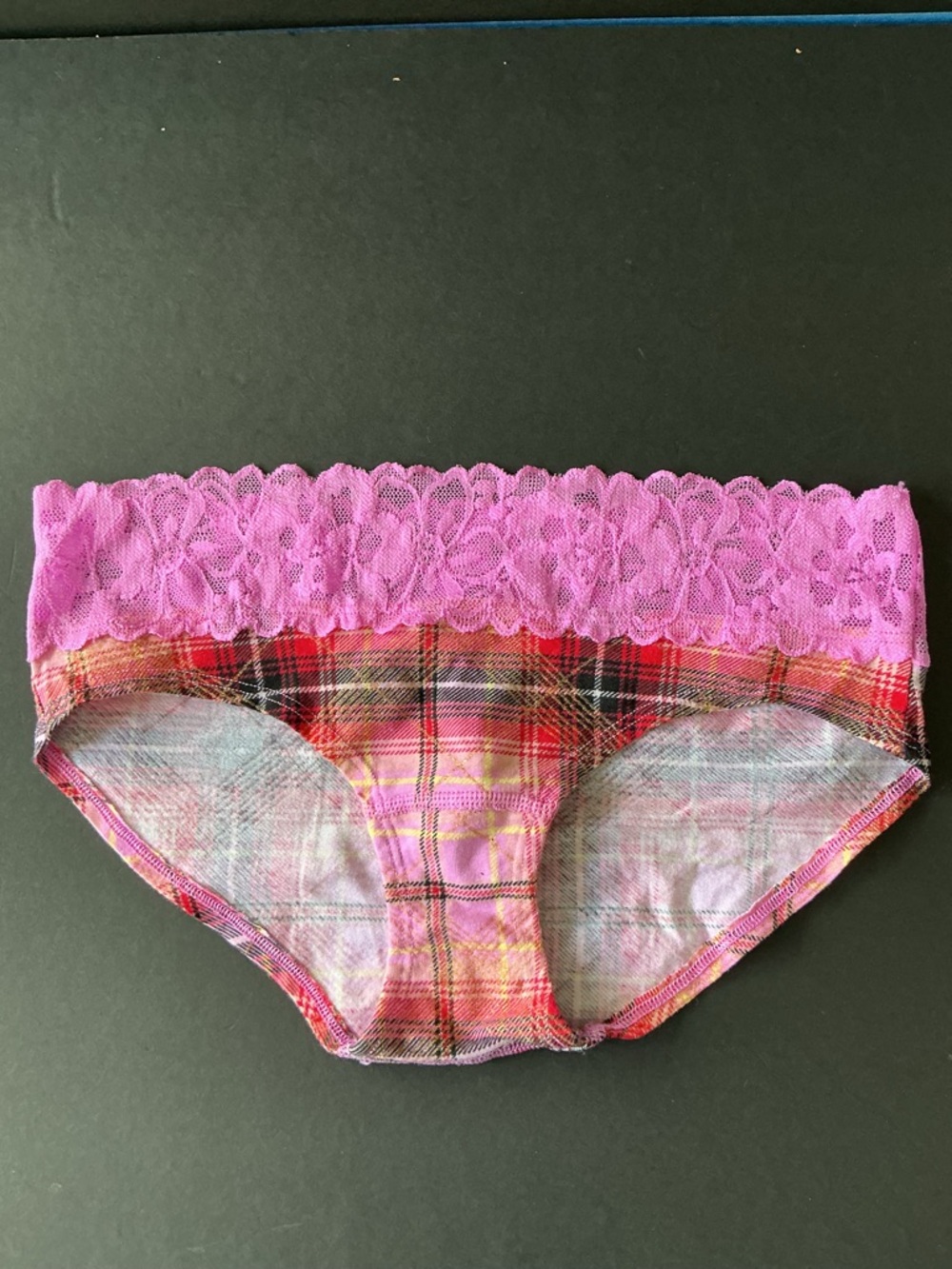 Victoria's Secret Pink Lace Trim Plaid Bikini Panty